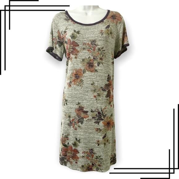 Market & Spruce Women's L Britta Gray Floral T-shirt Dress - Picture 1 of 11